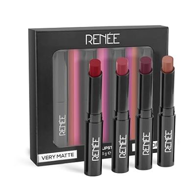 Renee Cosmetics: Very Matte - Pack of 4 Matte Lipsticks  Intense Color Pay Off, Full Coverage Long Lasting Weightless Velvety Formula