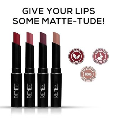 Renee Cosmetics: Very Matte - Pack of 4 Matte Lipsticks  Intense Color Pay Off, Full Coverage Long Lasting Weightless Velvety Formula