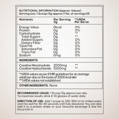 Wellbeing Nutrition: 100% Pure Micronised Creatine Powder Monohydrate + HCL Unflavoured 100g, 33 servings Tested for Purity For Muscle Strength & Recovery, Muscle Growth & Cognition For Men & Women Wellbeing Nutrition: 100% Pure Micronised Creatine Powder Monohydrate + HCL Unflavoured 100g, 33 servings Tested for Purity For Muscle Strength & Recovery, Muscle Growth & Cognition For Men & Women