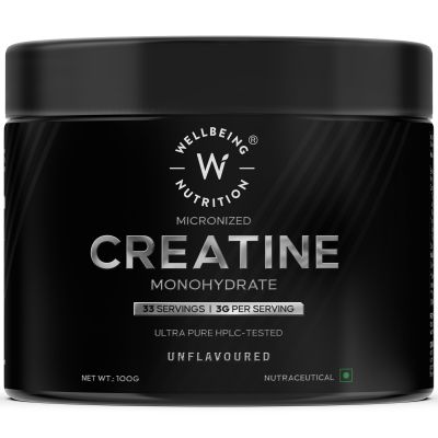 Wellbeing Nutrition: 100% Pure Micronised Creatine Powder Monohydrate Unflavoured 100g, 33 servings Tested for Purity For Muscle Strength & Recovery, Muscle Growth & Cognition For Men & Women Wellbeing Nutrition: 100% Pure Micronised Creatine Powder Monohydrate Unflavoured 100g, 33 servings Tested for Purity For Muscle Strength & Recovery, Muscle Growth & Cognition For Men & Women