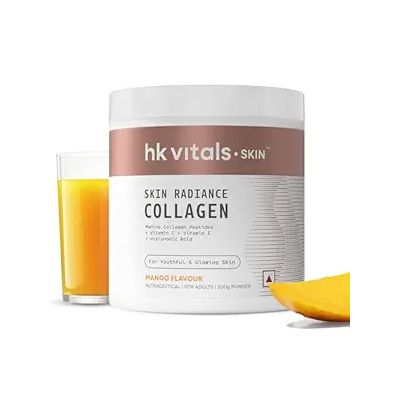 HK Vitals: Skin Radiance Collagen Powder, Marine Collagen (Mango, 200 g), Collagen Supplements for Women & Men with Biotin, Vitamin C, E, Sodium Hyaluronate, for Healthy Skin, Hair & Nails