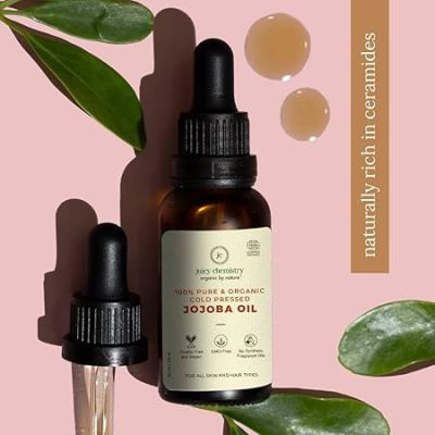 Juicy Chemistry: Organic Jojoba Oil, 30 ml | 100% Pure, Cold Pressed & Virgin | Carrier Oil for Skin, Hair & Cuticles | Naturally Rich in Vitamin E & Ceramides | Deeply Moisturising Anti-Ageing Oil for Men and Women | Ceramide Rich for Skin Barrier Protection & Collagen