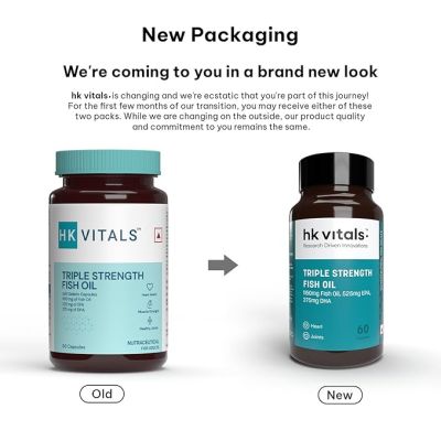HK Vitals: Triple Strength Fish Oil Supplement for Men and Women, 525 mg EPA & 375 mg DHA, for Healthy Heart, Eyes & Joints, 60 Fish Oil Capsules