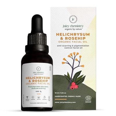 Juicy Chemistry: Facial Oil 10ml - Helichrysum & Rosehip Blend, 100% Pure & Vegan, Natural Moisturizer for Pigmentation, Dull Skin, and Lymphatic Drainage, Pre-Makeup Oil, Gua Sha Face Massage Oil