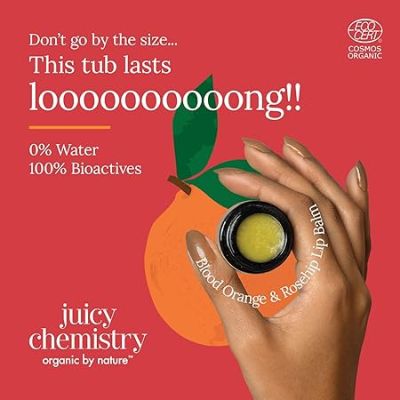 Juicy Chemistry: Blood Orange & Rosehip Lip Balm, 5 g | Enriched with Natural Ceramides to Hydrate, Moisturise & Reduce Pigmentation | Formulated with Organic Castor Oil, Jojoba Oil and Vitamin E to Soothe Dry & Chapped Lips for Soft, Healthy Lips | For Men and Women | C