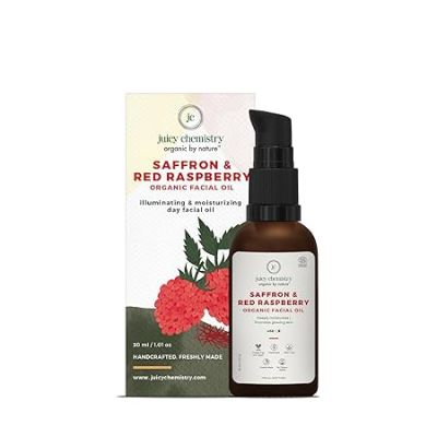 Juicy Chemistry: Saffron & Red Raspberry Facial Oil, 30 ml | Organic Face Oil for Skin Brightening & Moisturising | Ecocert Certified for Men & Women | Cruelty-free & 100% Vegan Face Oil