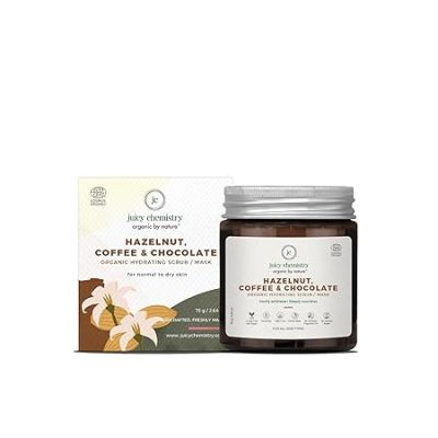 Juicy Chemistry: Hazelnut, Coffee & Chocolate Body Scrub, 75 g | Organic Powder Body Scrub for Gentle Exfoliation & Skin Brightening | Ecocert Certified Organic for Men & Women | Cruelty-free & 100% Vegan