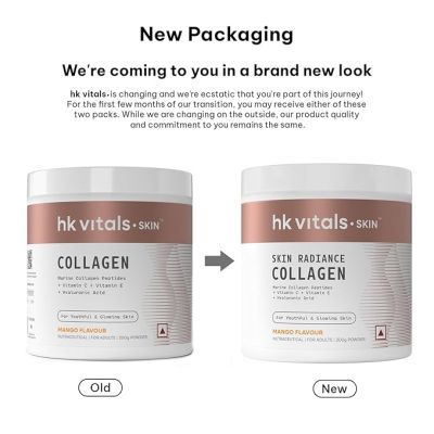 HK Vitals: Skin Radiance Collagen Powder, Marine Collagen (Mango, 200 g), Collagen Supplements for Women & Men with Biotin, Vitamin C, E, Sodium Hyaluronate, for Healthy Skin, Hair & Nails