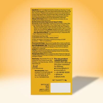 SETU: Skin Protect - First Drinkable Sunshield with Plant Based NutroxSun® & Glutathione for Advanced Sun Protection( 1 Serving, Strawberry)
