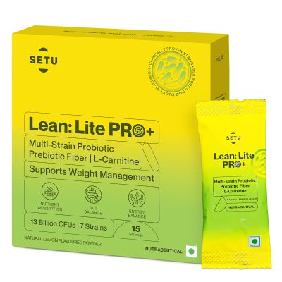 SETU: Lean Lite Pro(15)+ Weight Management Gut Health Powder | Clinically-Proven HOWARU® Shape Probiotic From USA | Probiotics, Prebiotics + L-Carnitine | For Men & Women (15 Sachet)
