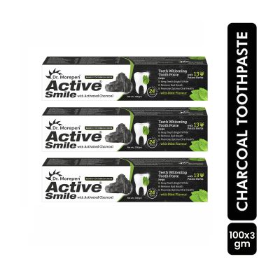 Dr. Morepen: Charcoal Toothpaste with Banboo Toothbrush - 100bm Pack of 3