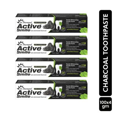 Dr. Morepen: Charcoal Toothpaste with Bamboo Toothbrush -100 gm Pack of 4
