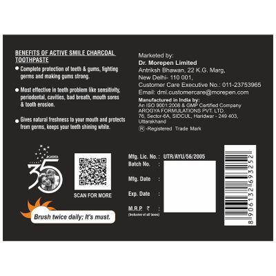 Dr. Morepen: Charcoal Toothpaste with Bamboo Toothbrush -100 gm Pack of 4