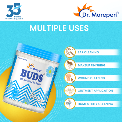 Dr. Morepen: Pure Cotton & Eco-Friendly Earbuds - 100 Cotton Buds pack of 3