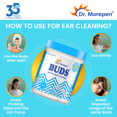Dr. Morepen: Pure Cotton & Eco-Friendly Earbuds - 100 Cotton Buds pack of 2