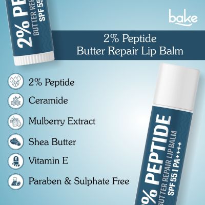 Bake Cosmetics: 2% Peptide + Ceramide Butter Brightening Lip Balm SPF 55 PA++++ with 24 Hour Moisturization For Dark, Pigmented, Dry, Flaky & Chapped Lips
