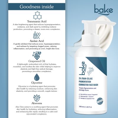 Bake Cosmetics: 2% Tran-Zelaic Pigmentation Corrector Milky Face Wash For Dark Spots and unclogged pores