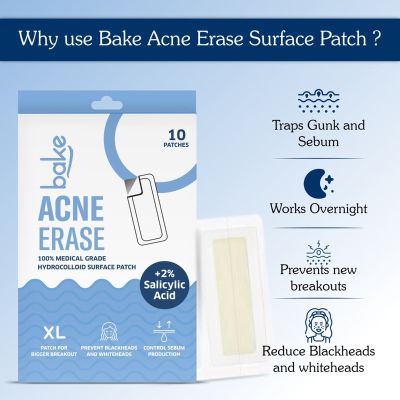 Bake Cosmetics: 2% Salicylic Acid Hydrocolloid Acne Patch XL Pimple Patch for Blackheads & Acne-10 Strips