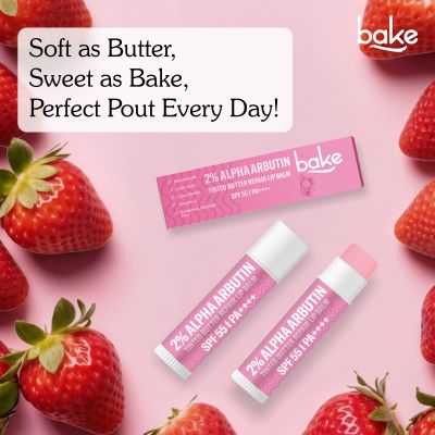 Bake Cosmetics: 2% Alpha Arbutin Tinted Butter Brightening Lip Balm SPF 55 PA++++ with Niacinamide For Dark, Pigmented, Dry & Chapped Lips For UVA/B Rays Sun Protection