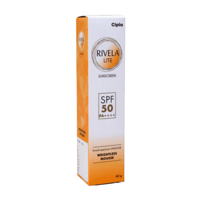 Cipla: Rivela Lite Sunscreen SPF 50 PA++++  60 gm
