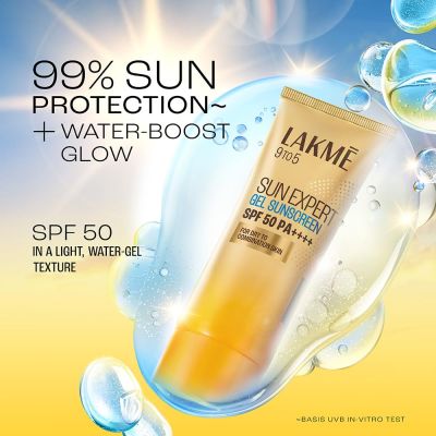 Lakme: Sunscreen Gel SPF 50 PA+++Niacinamide, Water Light, For Normal to Oily Skin,No White Cast 100gm