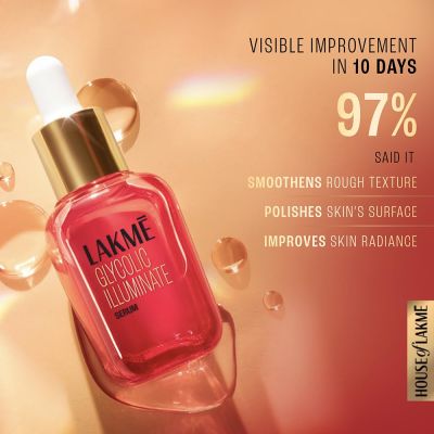 Lakme: Glycolic Illuminate Serum with 1% Glycolic Acid Reduces Dullness & Improves Texture Lakme: Glycolic Illuminate Serum with 1% Glycolic Acid Reduces Dullness & Improves Texture