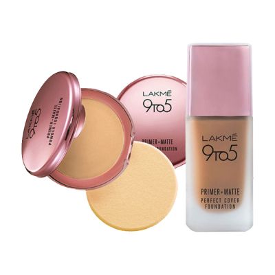 Lakme: 9 to 5 Primer + Matte Perfect Cover Foundation Mini Warm Beige Lakme: 9 to 5 Primer + Matte Perfect Cover Foundation Mini Warm Beige
