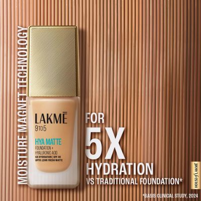 Lakme: 9 to 5 Hya Matte Foundation + Hyaluronic Acid Neutral Chestnut Lakme: 9 to 5 Hya Matte Foundation + Hyaluronic Acid Neutral Chestnut
