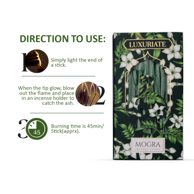 Luxuriate: Mogra Fragrant Natural Bambooless Incese  Pack of 20 sticks (50gm)