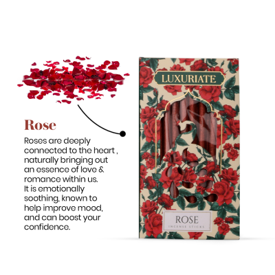 Luxuriate: Rose Fragrant Natural Bambooless Incese Pack of 20 sticks (50gm)