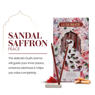 Luxuriate: Sandal Saffron Fragrant Natural Bambooless Incese Pack of 20 Sticks 50 gm
