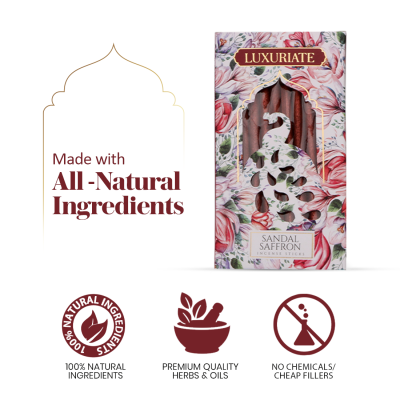 Luxuriate: Sandal Saffron Fragrant Natural Bambooless Incese Pack of 20 Sticks 50 gm