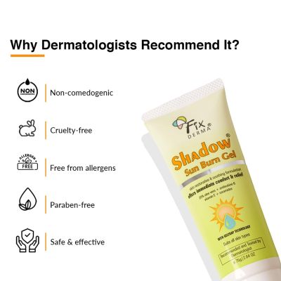Fixderma: Shadow Sun Burn Gel with 20% Aloe Vera Gel & Vitamin E -  75gm
