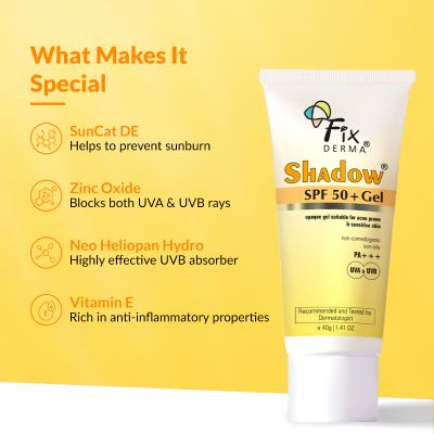 Fixderma: Shadow Sunscreen SPF 50+ PA+++ Gel Broad Spectrum Sunscreen - 40gm