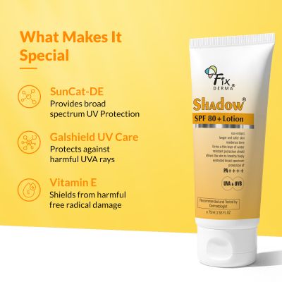 Fixderma: Shadow Sunscreen SPF 80+ PA++++ Lotion Oily Skin & Dry Skin - 75ml