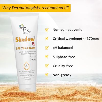 Fixderma: Shadow RX Sunscreen SPF 70+ Cream  - 75gm