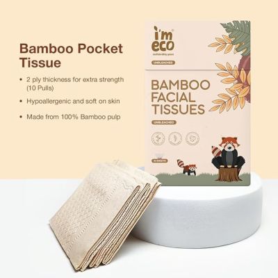 IMECO: Bamboo Pocket Tissue | Ultra-Soft Travel Friendly Facial Wipe | 10 Pulls Per Pack | Pack of 2
