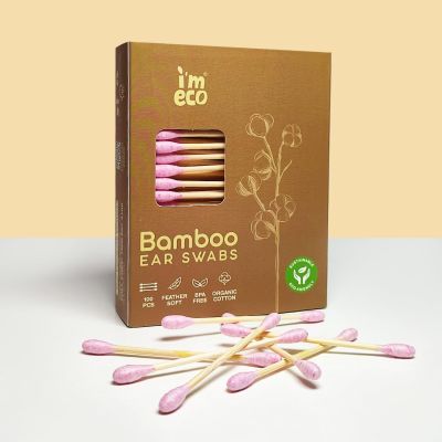IMECO: Bamboo Ear Swabs | 100 Soft Double-Tip Cotton Buds| Pack of 10