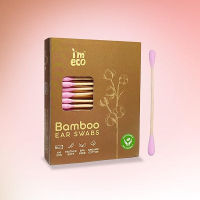 IMECO: Bamboo Ear Swabs | 100 Soft Double-Tip Cotton Buds | Pack of 3