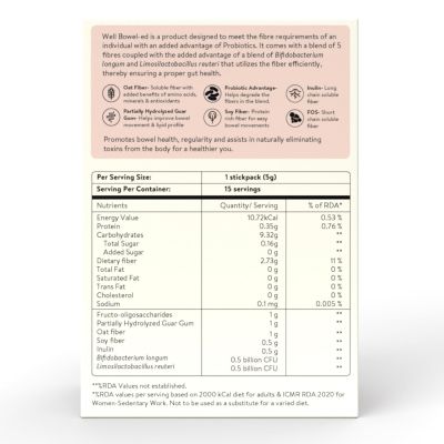 Happy Cultures: Well Bowel-ed Advanced Unique Blend of 5 Digestive Fiber & Probiotics - 15 Sachets