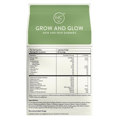 Happy Cultures: Grow and Glow | Hair Fall Control & Glowing Skin | 30 gummies