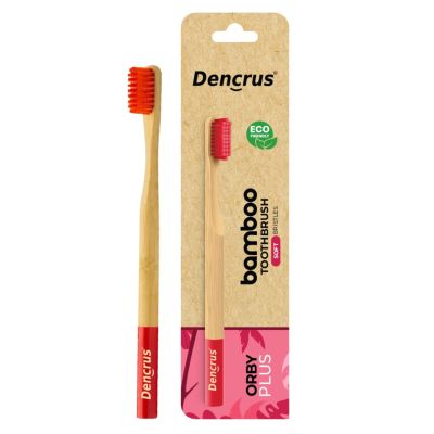 DENCRUS: Orby Plus Bamboo Toothbrush For Adults | 100% Natural Soft Bristles | Red | Pack of 1
