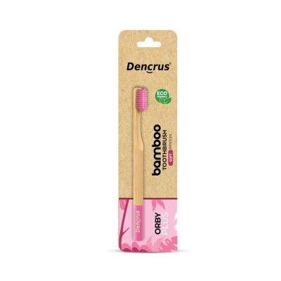 DENCRUS: Orby Plus Bamboo Toothbrush For Adults | 100% Natural Soft Bristles | Pink | Pack of 1