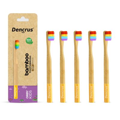 DENCRUS: Orby Kids Bamboo Toothbrush For Kids | 100% Natural Soft Bristles | Rainbow | Pack of 5