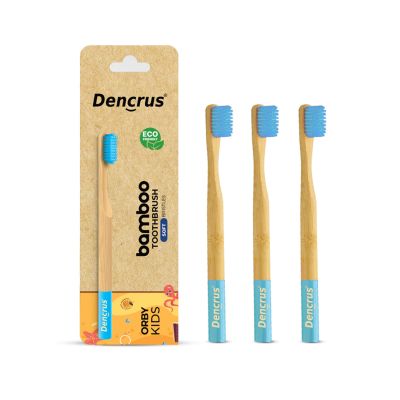 DENCRUS: Orby Kids Bamboo Toothbrush For Kids | 100% Natural Soft Bristles | Blue | Pack of 3