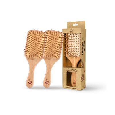 IMECO: Bamboo Hair Brush Comb | Flat Paddle Brush Comb | Detangling Hair | Unisex | Pack of 2