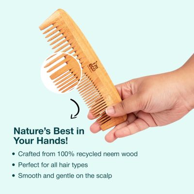 IMECO: Dual Tooth Neem Wood Comb | Neem Comb For All Hair Types | Unisex | Pack of 1