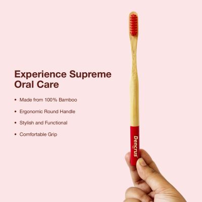 DENCRUS: Orby Plus Bamboo Toothbrush For Adults | 100% Natural Soft Bristles | Red | Pack of 5