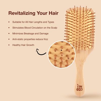 IMECO: Bamboo Hair Brush Comb | Flat Paddle Brush Comb | Detangling Hair | Unisex | Pack of 2