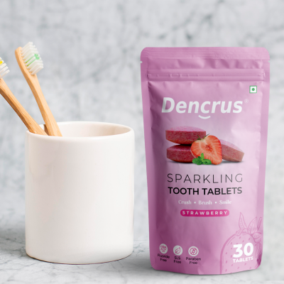DENCRUS: Tooth Tablets | STRAWBERRY Flavour  | 30 Tablets
